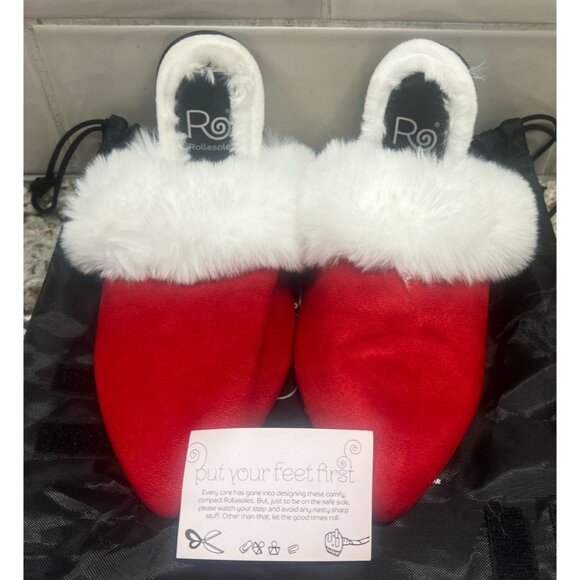 Rollasole Shoes - Rollasole Red & White Faux Fur Slippers Mrs. Claus With Black Drawstring Bag